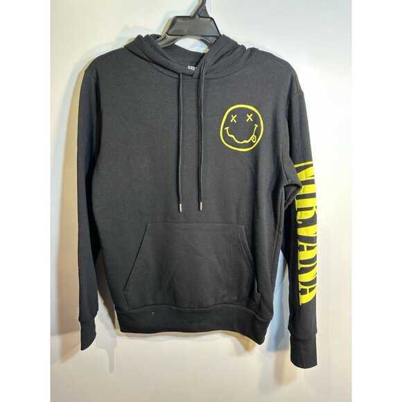 nirvana mens black long sleeve pullover hoodie pocket size small - Picture 1 of 5